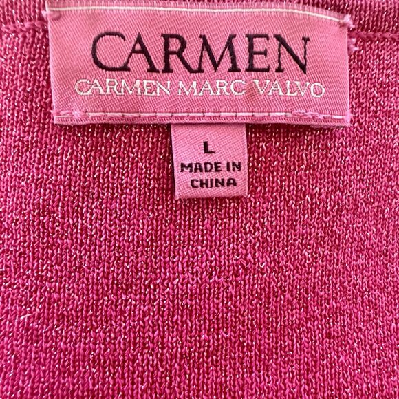 Carmen Marc Valvo Size Large Hot Pink Glitter Ruffle Skirt Dress Swift Tour - Picture 11 of 13